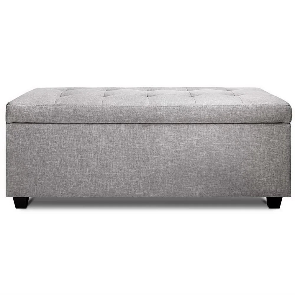 Grey fabric storage ottoman