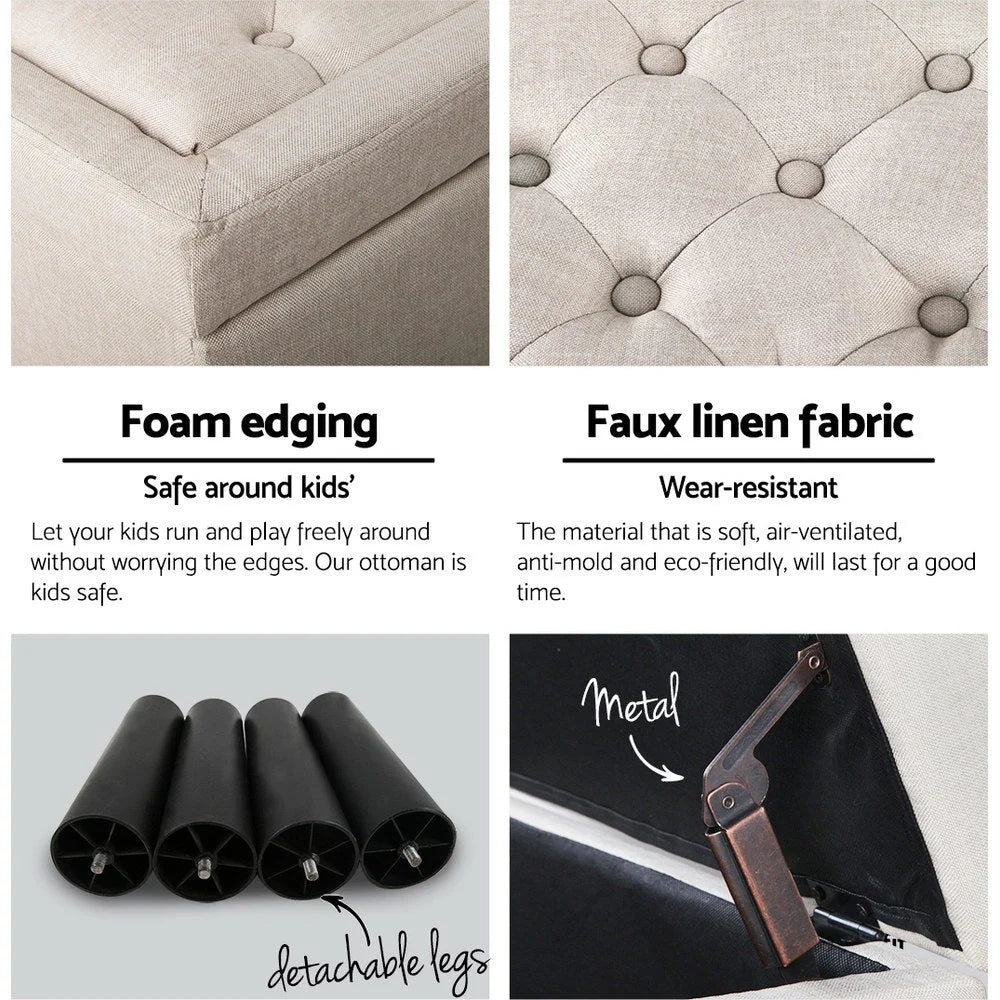 Fabric Storage Ottoman Taupe - Bedroom