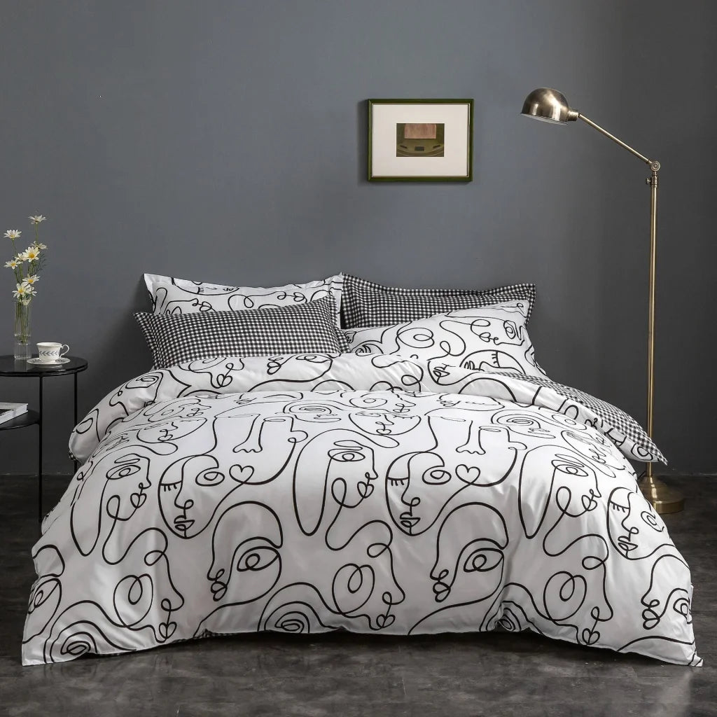 Face Line Graffiti Pattern 3-Piece Polyester Duvet Cover