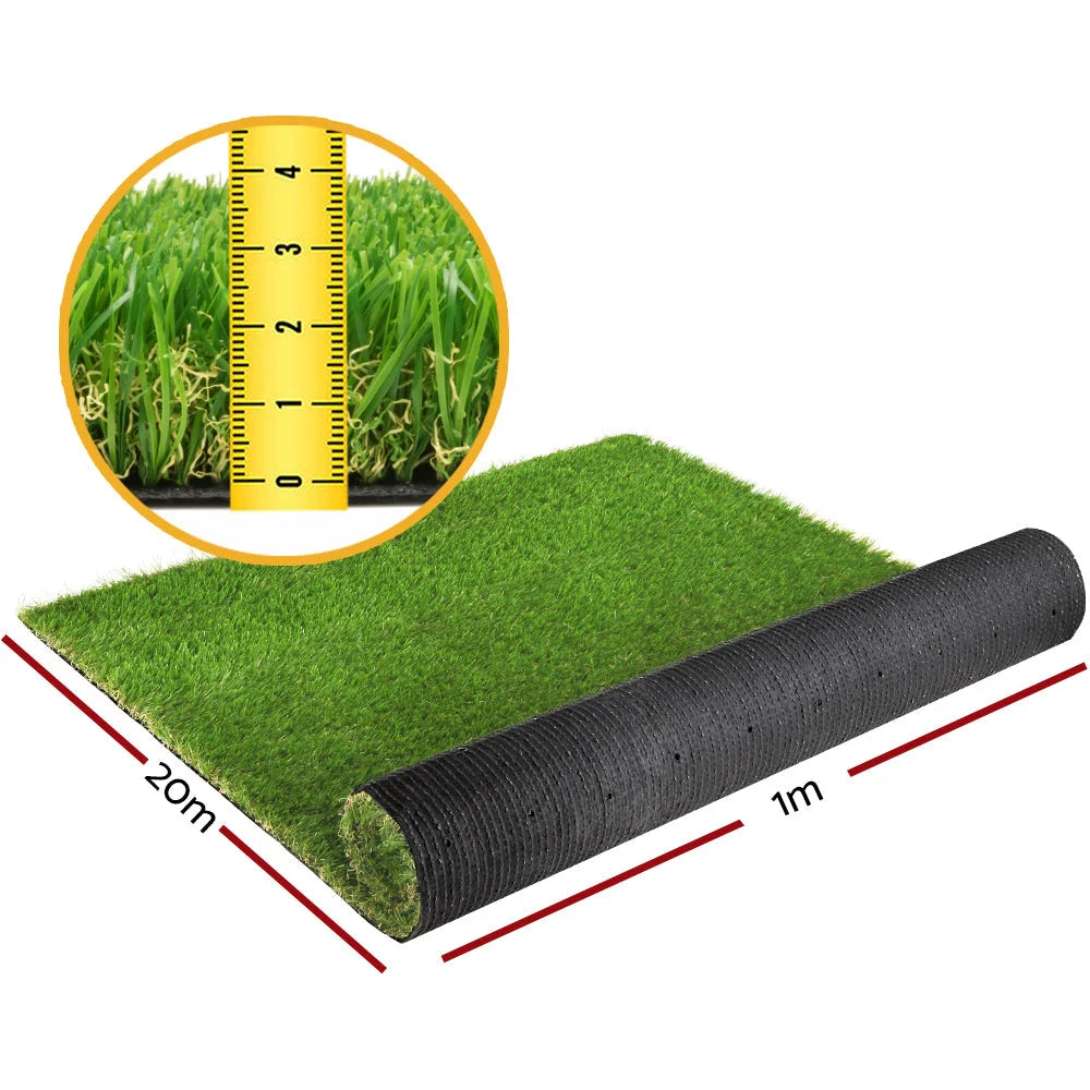 Fake Grass Synthetic 30mm 0.95m x 20m 19sqm Turf 4-Coloured