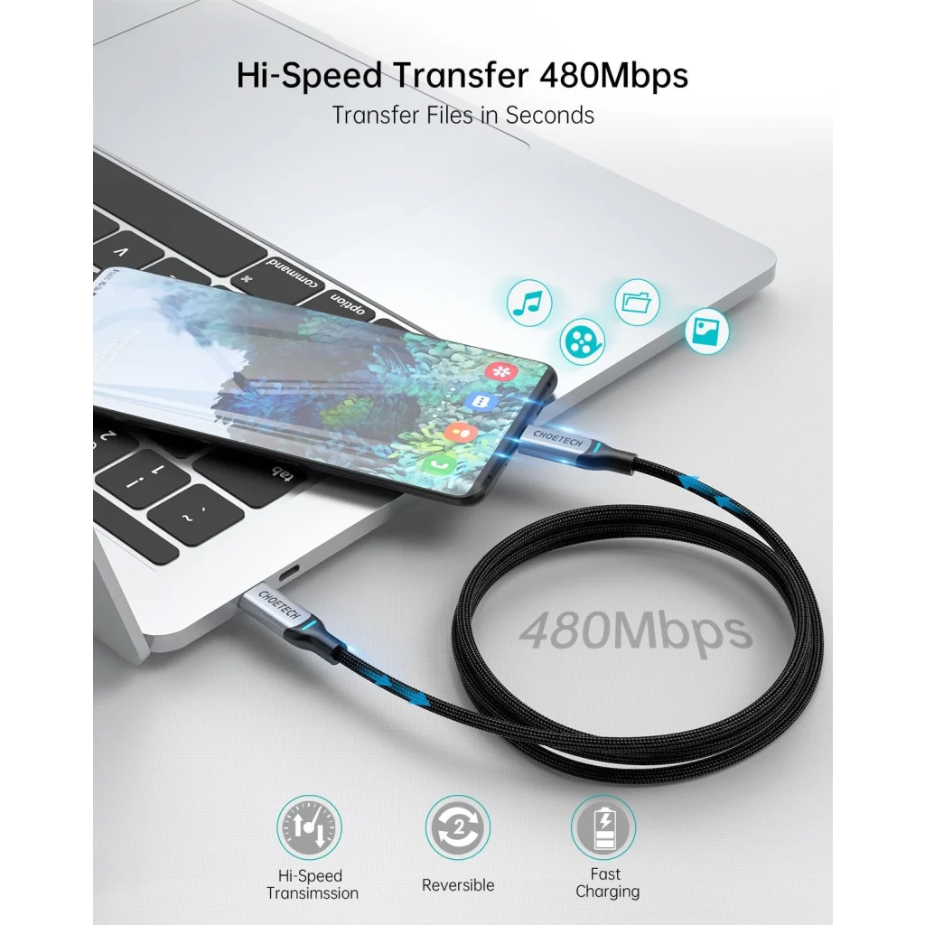 Fast Charging USB-C Braided Cable 100W 1.8M 2 Pack