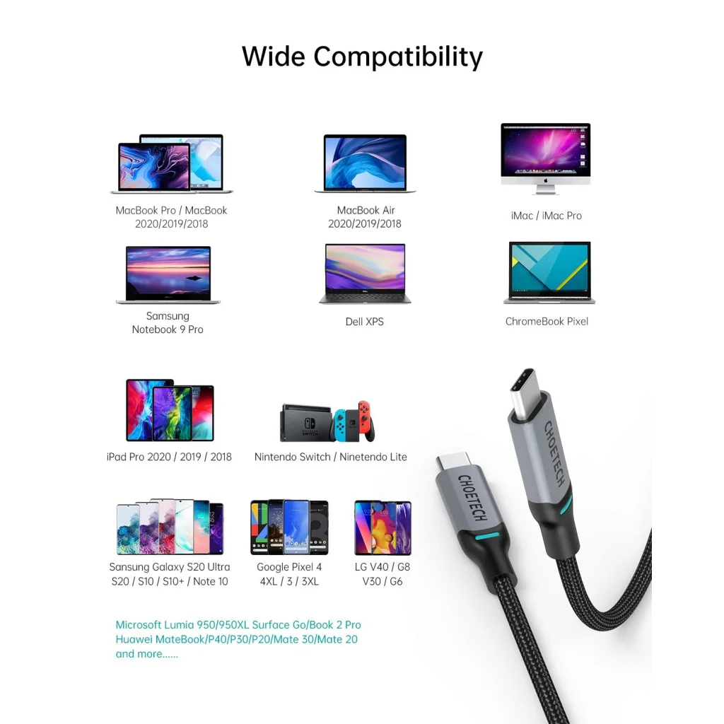 Fast Charging USB-C Braided Cable 100W 1.8M 2 Pack
