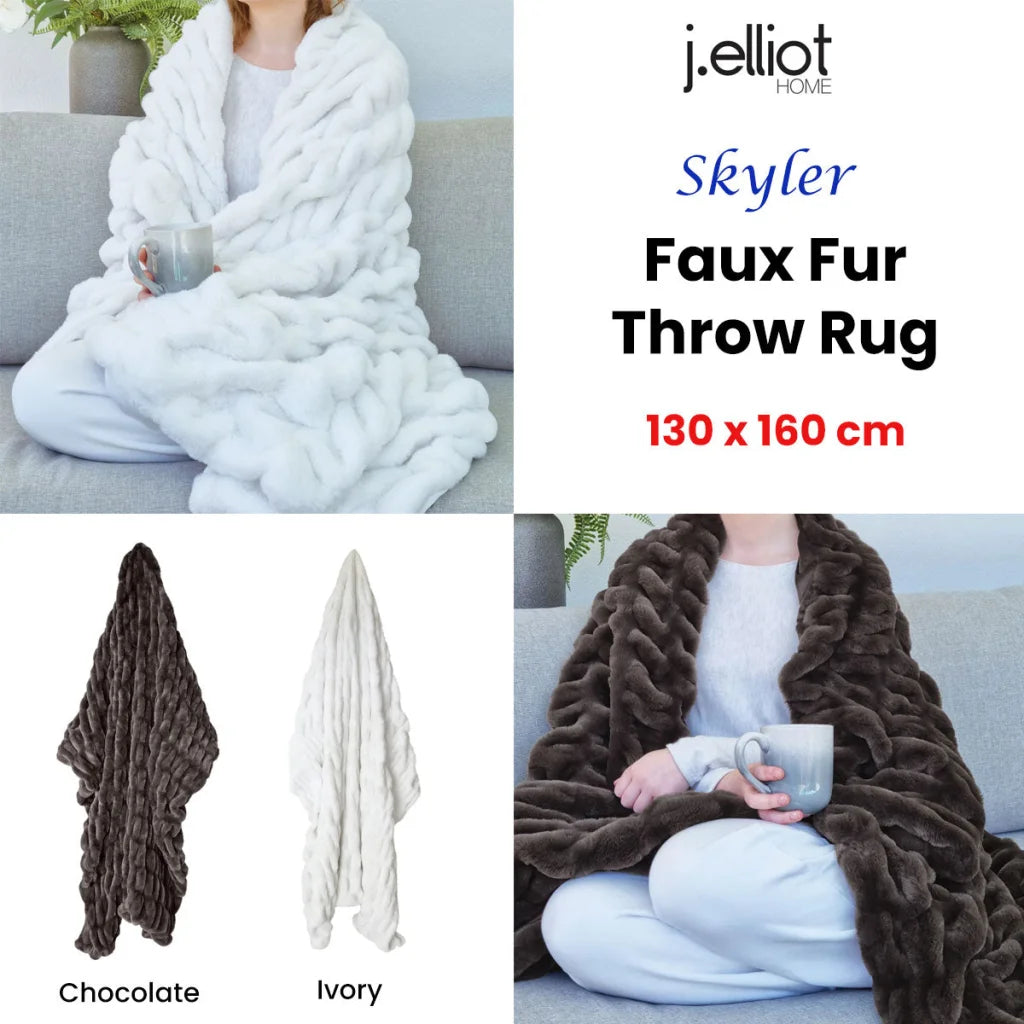 Faux Fur Throw Rug J Elliot Home Skyler Chocolate 130 x 160