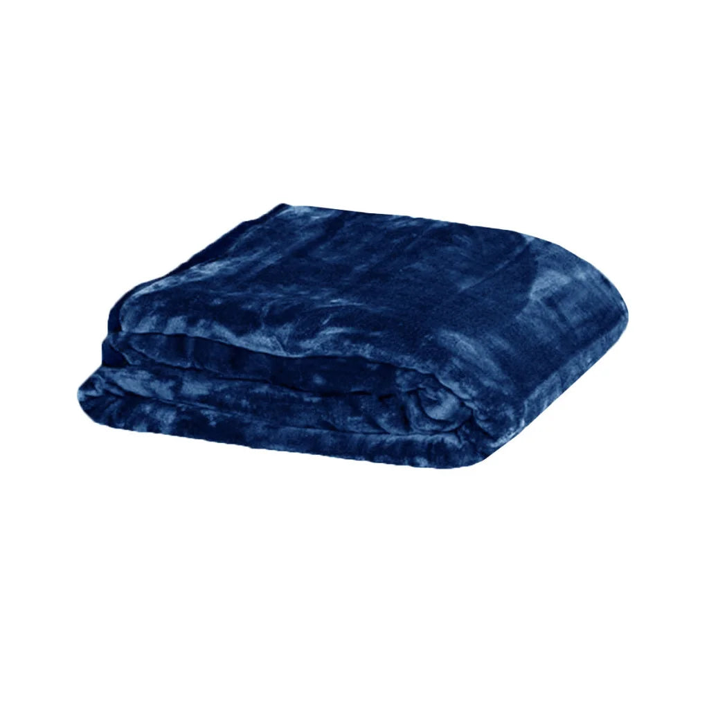 Faux Mink Blanket 375gsm 1 Ply Solid Queen 200x240cm Navy