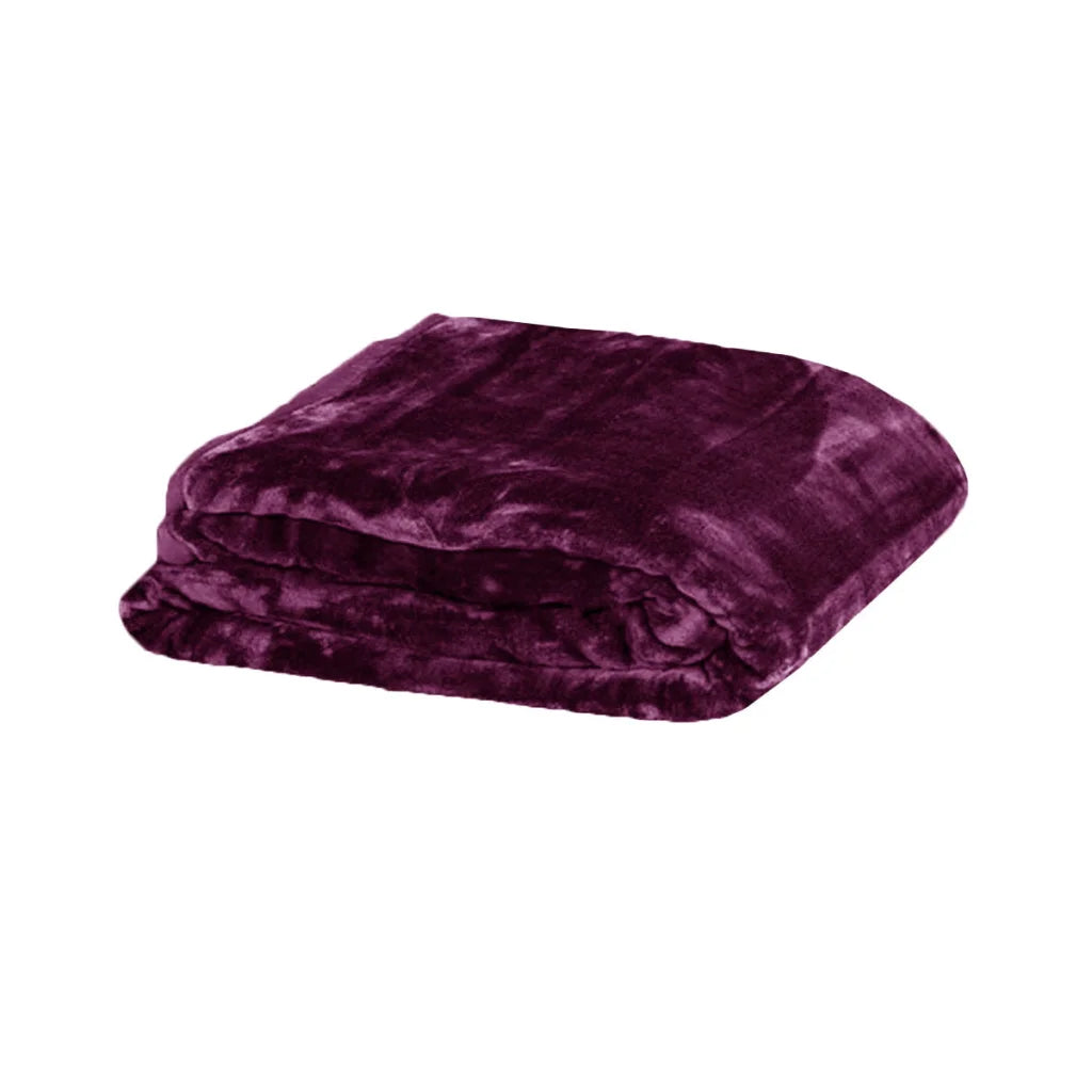 Faux Mink Blanket 375gsm 1 Ply Solid Queen 200x240cm Plum