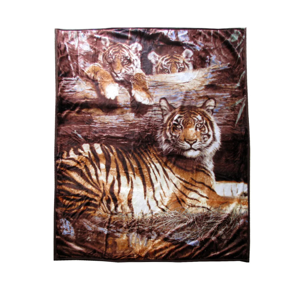 Faux Mink Blanket 675gsm 2 Ply 3D Print Queen 200x240cm Tiger Family