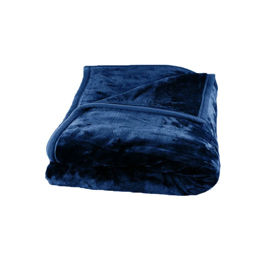 Faux Mink Blanket 675gsm 2 Ply Solid Queen 200x240cm Navy