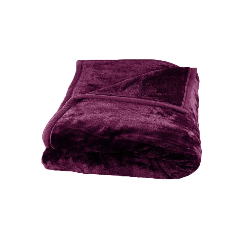 Faux Mink Blanket 675gsm 2 Ply Solid Queen 200x240cm Plum