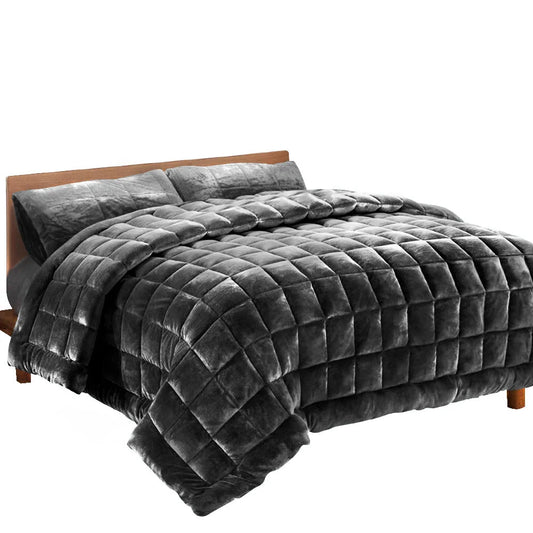Charcoal Faux Mink Quilt Comforter Throw Blanket Doona Bedding Queen