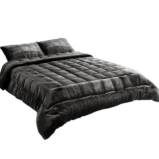 Charcoal faux mink quilt with double size bedding plush