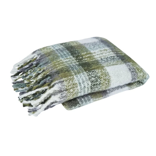 Faux Mohair Throw Rug J Elliot Home Olive Multi with Fringe