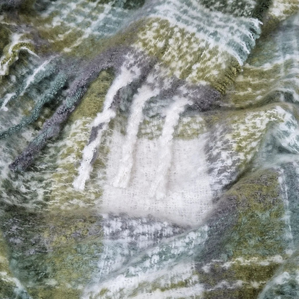 Faux Mohair Throw Rug J Elliot Home Olive Multi with Fringe