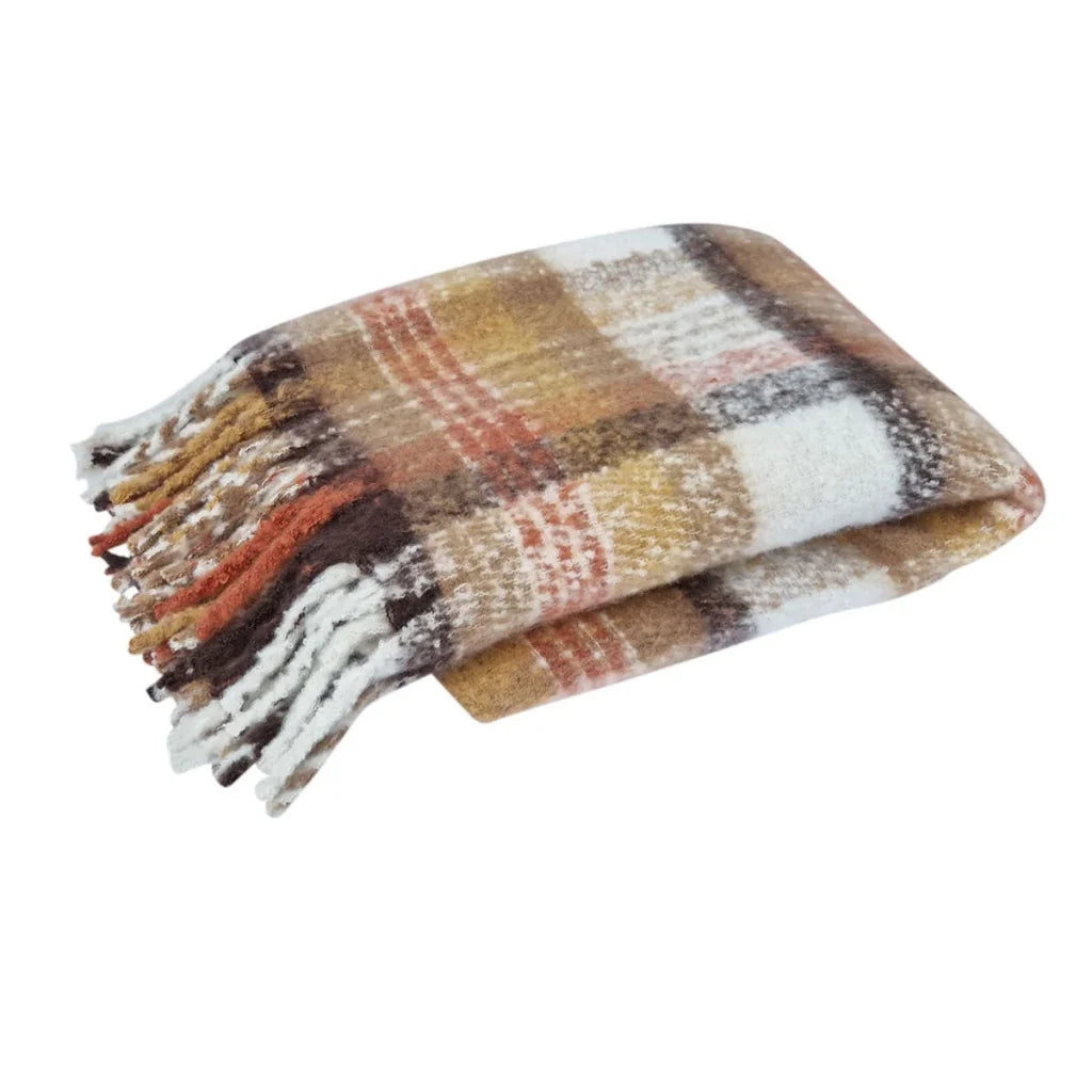 Faux Mohair Throw Rug J Elliot Home Sand Multi with Fringe
