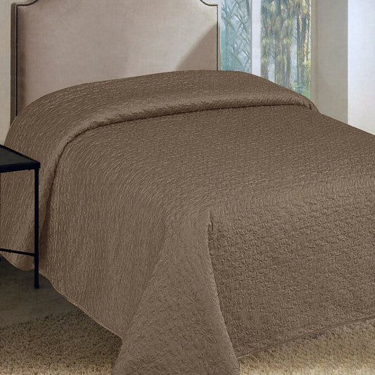 Faux Silk Embroidered Coverlet Queen Coffee