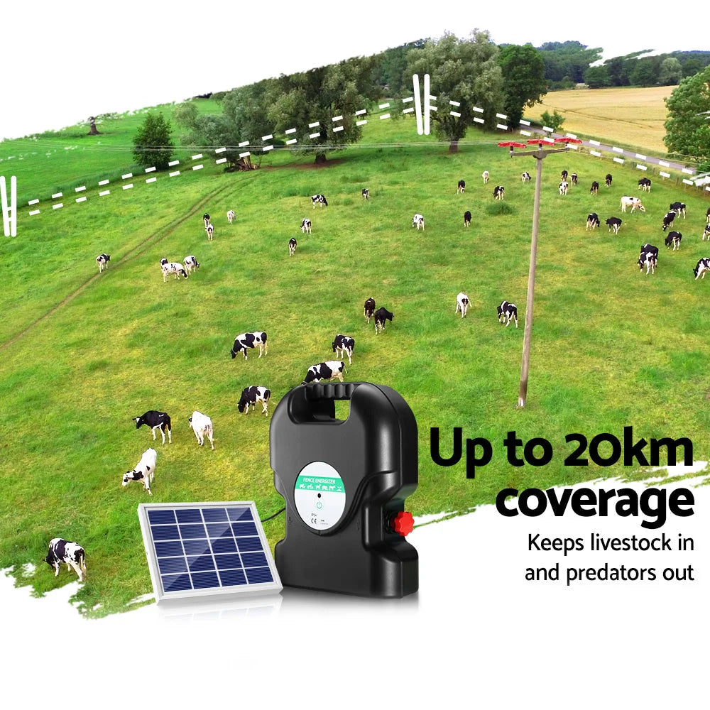 Fence Energiser Solar Powered 20KM 1 2J HomeMyGarden