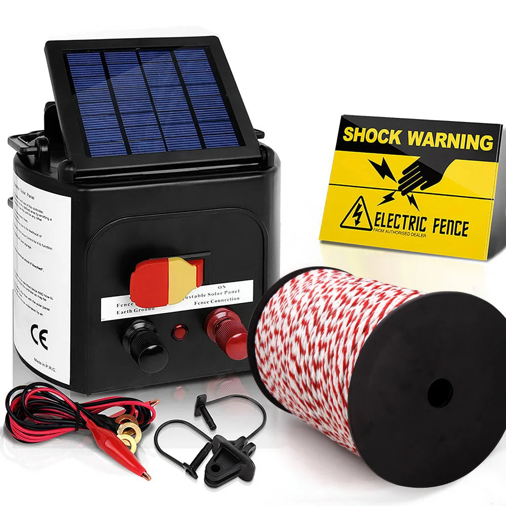 Fence Energiser Solar Powered Charger 5km + 500m Rope