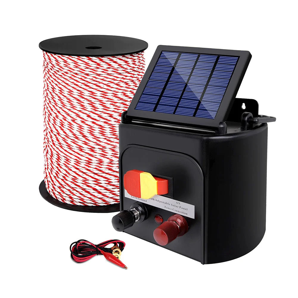 Fence Energiser Solar Powered Charger 5km + 500m Rope
