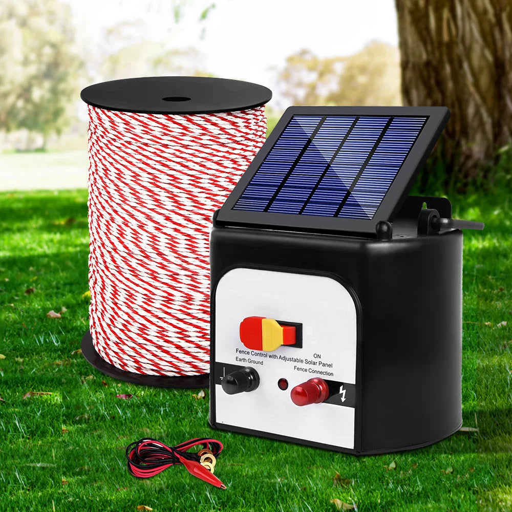 Fence Energiser Solar Powered Charger 8km + 500m Polytape