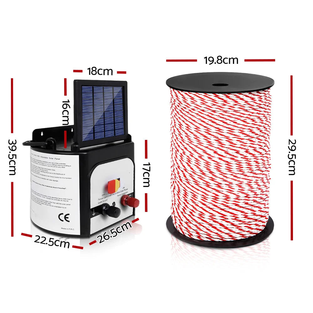 Fence Energiser Solar Powered Charger 8km + 500m Polytape