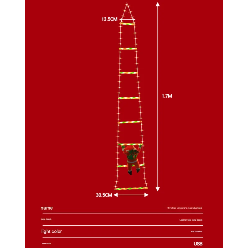 Festive Climbing Santa LED Ladder Light - USB Powered