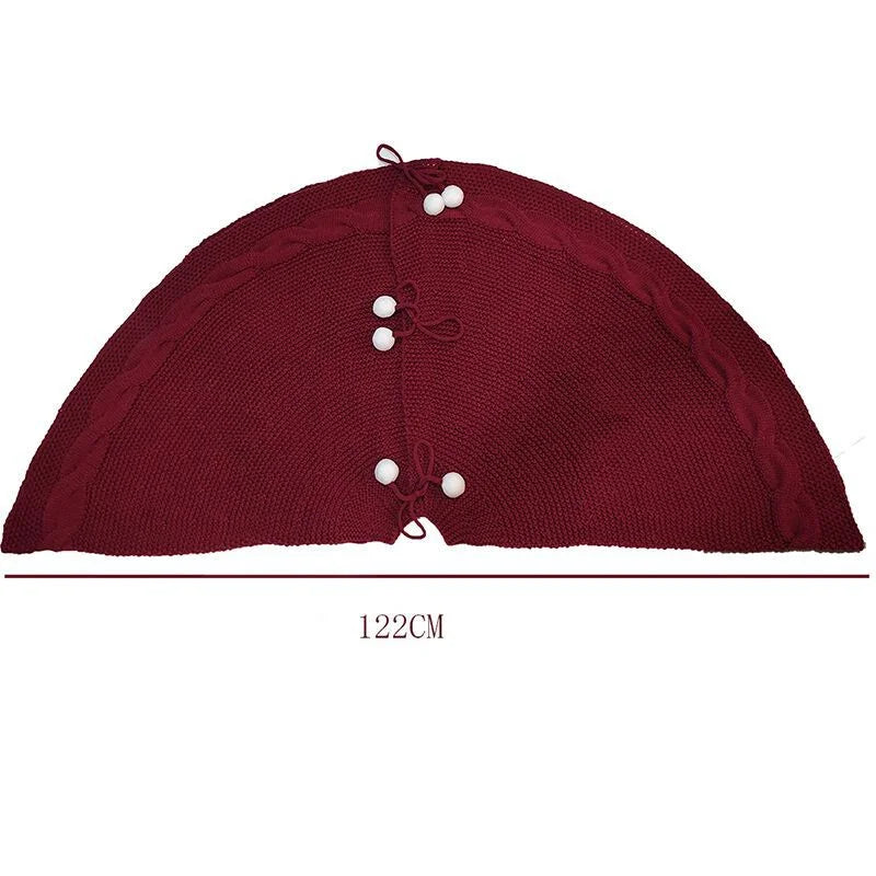 Festive Knit Christmas Tree Skirt - Acrylic Red Tree Mat