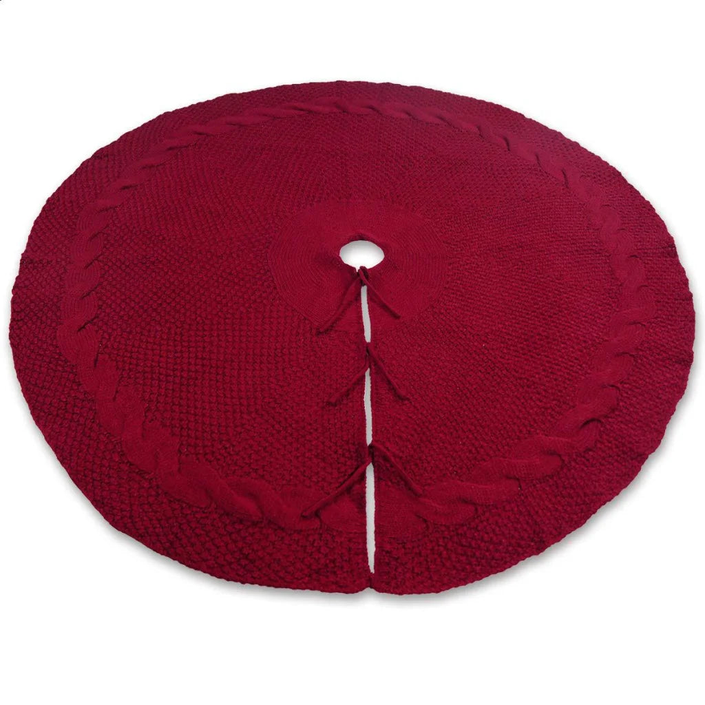 Festive Knit Christmas Tree Skirt - Acrylic Red Tree Mat