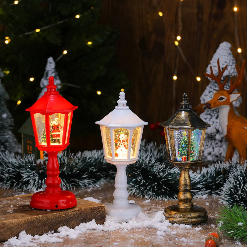 Festive LED Christmas Snow Globe Lantern - Glittering