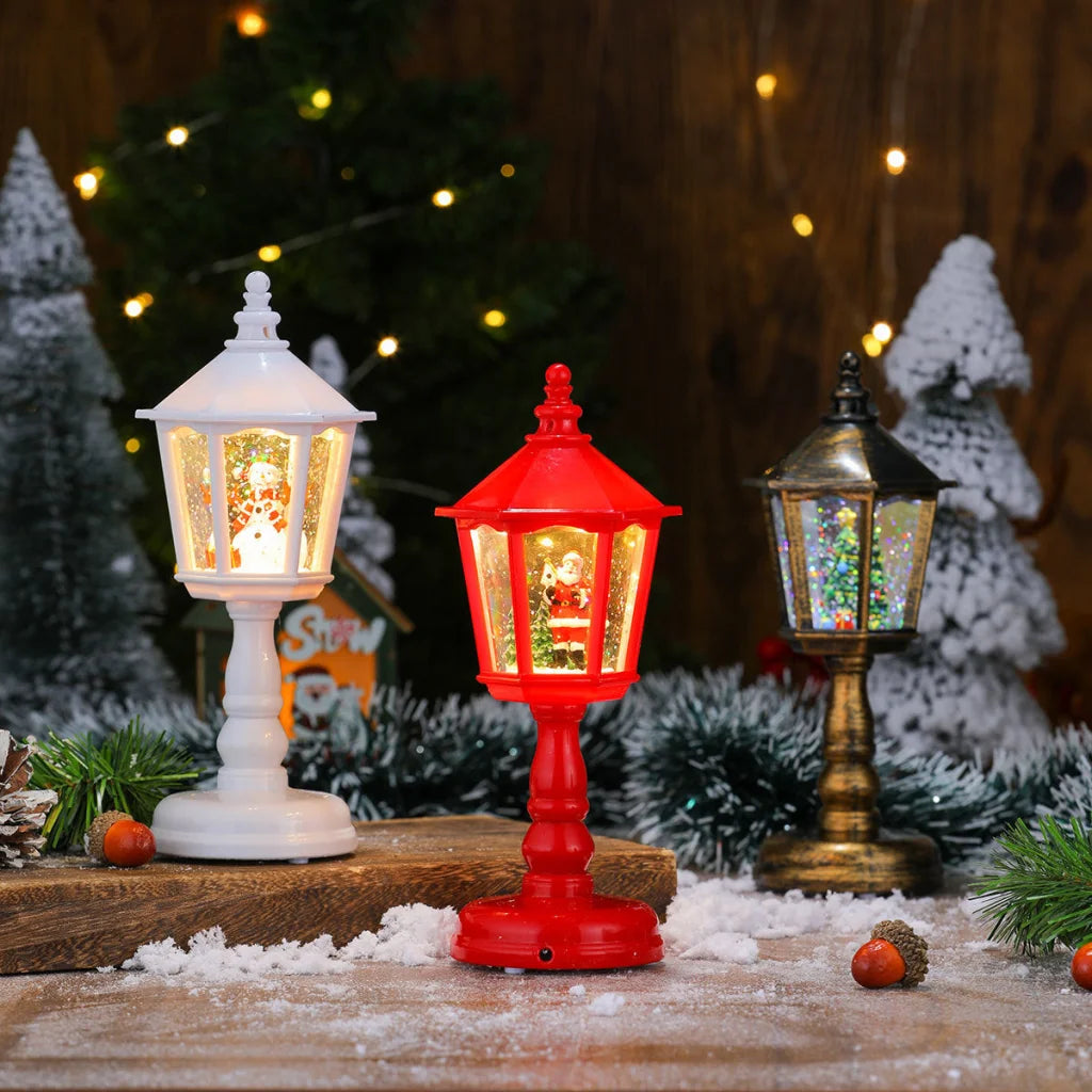 Festive LED Christmas Snow Globe Lantern - Glittering
