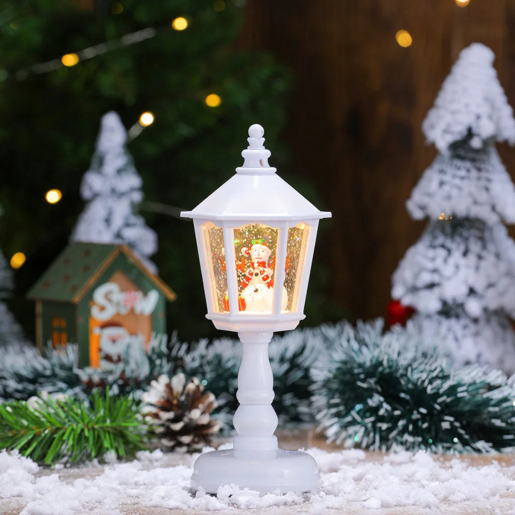 Festive LED Christmas Snow Globe Lantern - Glittering