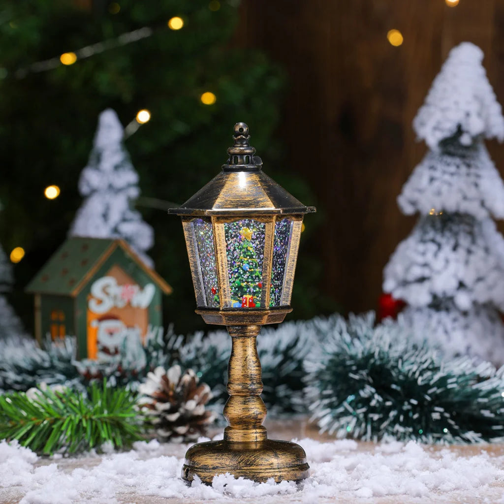 Festive LED Christmas Snow Globe Lantern - Glittering