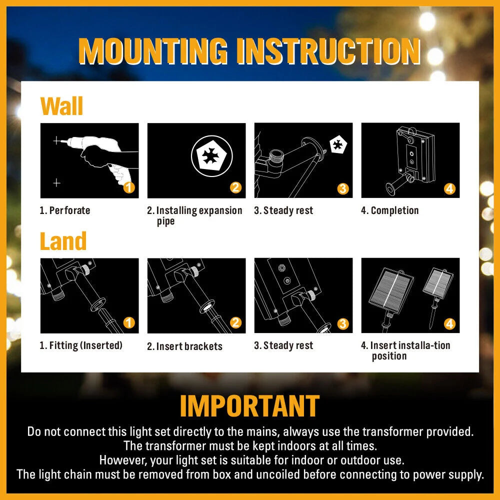 Festoon String Lights Solar Power 15 LED 18.2M Wedding