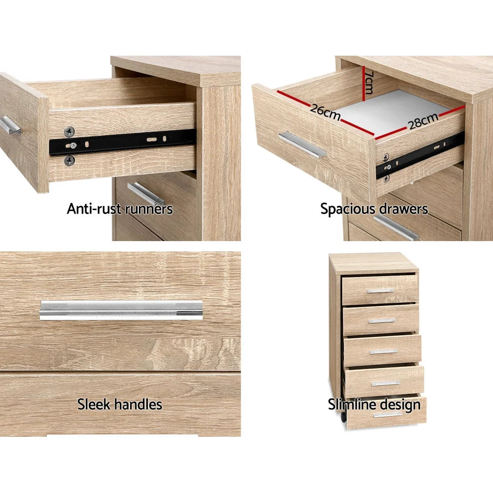 Filing Cabinet 5 Drawer Storage Drawers Wood Study Office