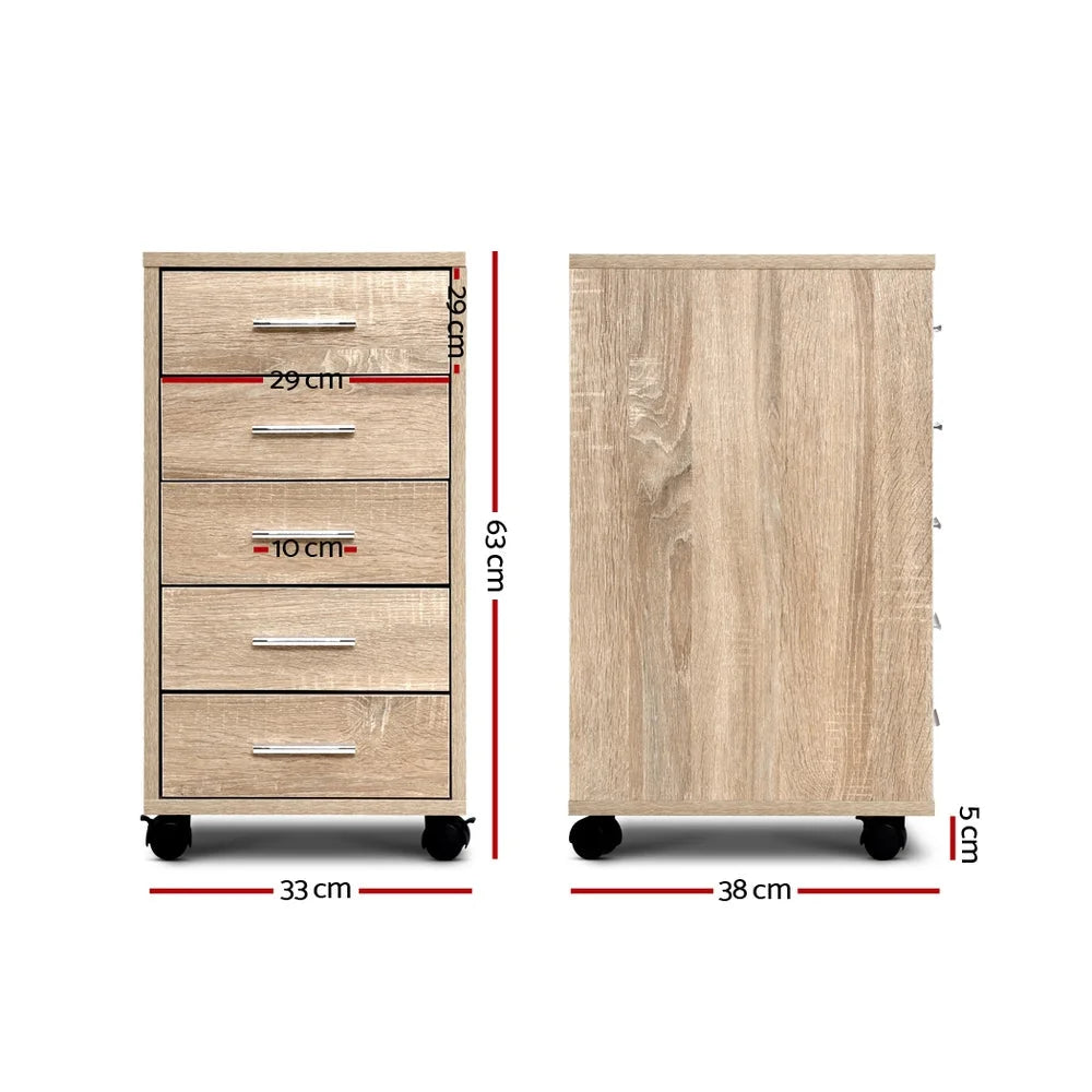 Filing Cabinet 5 Drawer Storage Drawers Wood Study Office