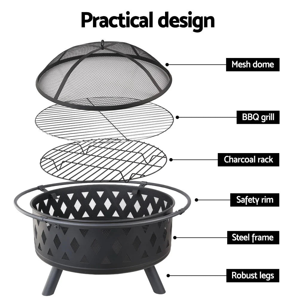 Fire Pit BBQ Charcoal Grill Ring Portable Outdoor Kitchen