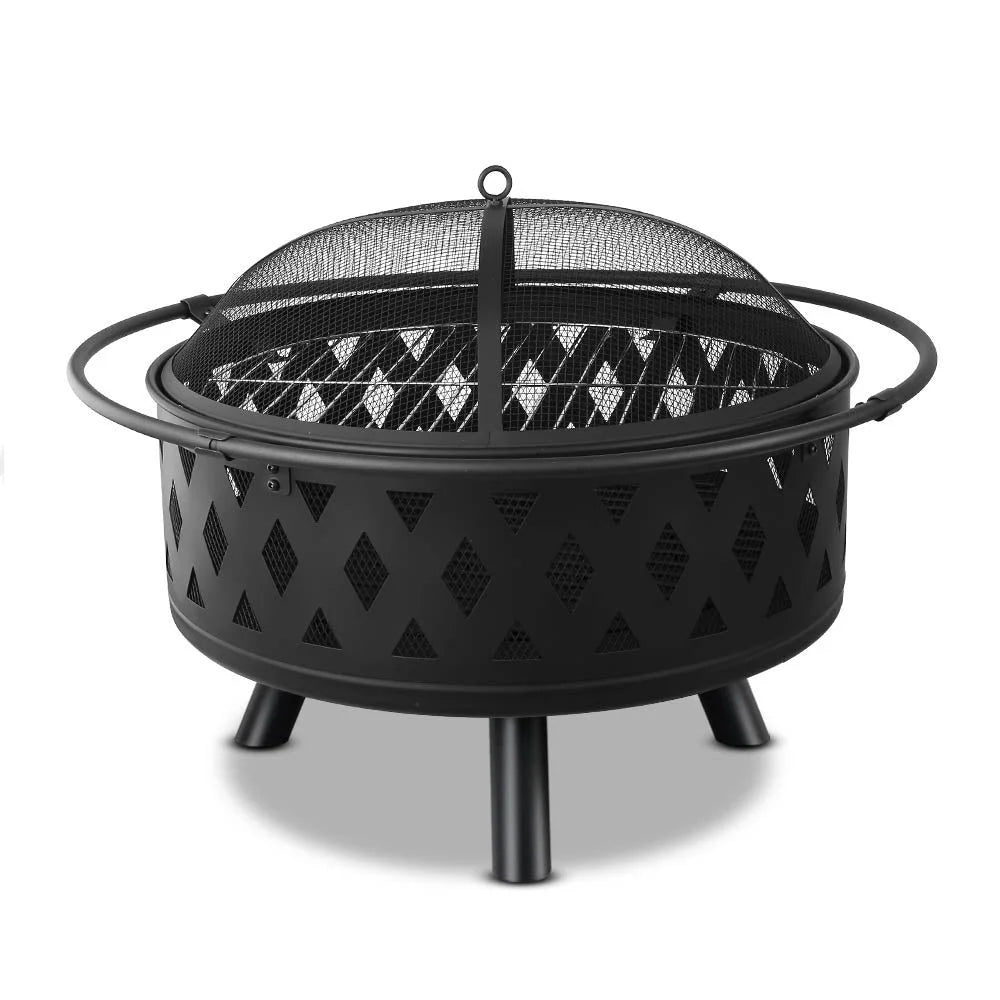 Charcoal black fire pit bbq with grill ring outdoor kitchen