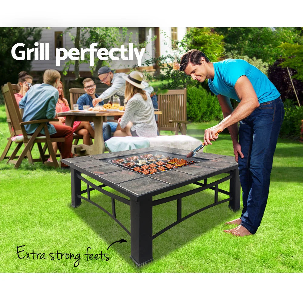 Fire Pit BBQ Grill Smoker Table Outdoor Garden Ice Pits