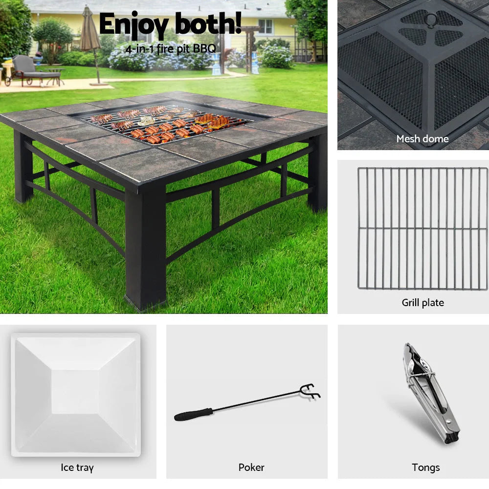 Fire Pit BBQ Grill Smoker Table Outdoor Garden Ice Pits