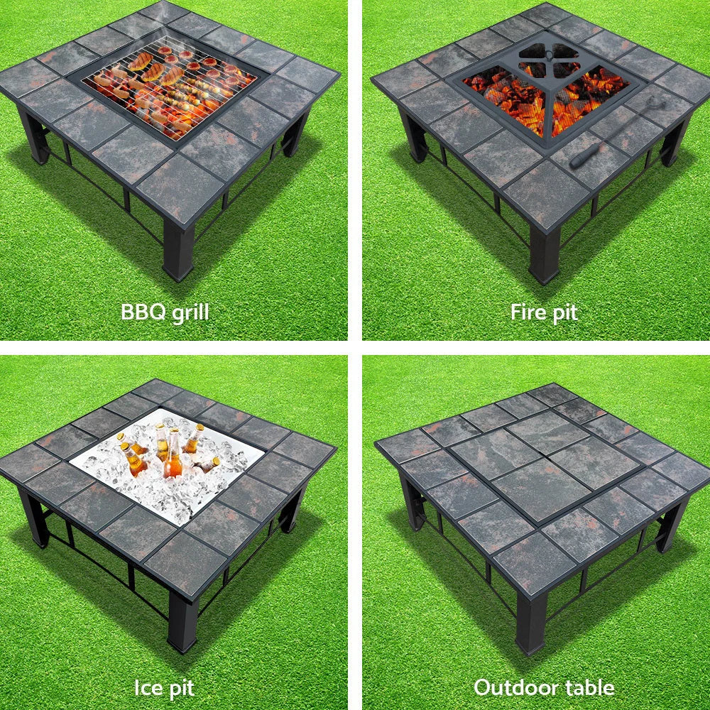 Fire Pit BBQ Grill Smoker Table Outdoor Garden Ice Pits