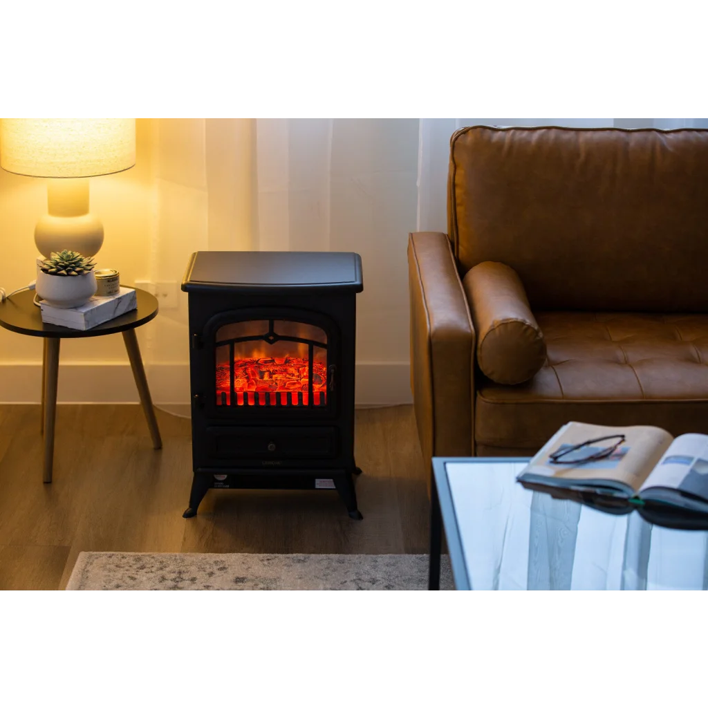Fireplace Heater with Real Flame Effect & 2 Heat Settings
