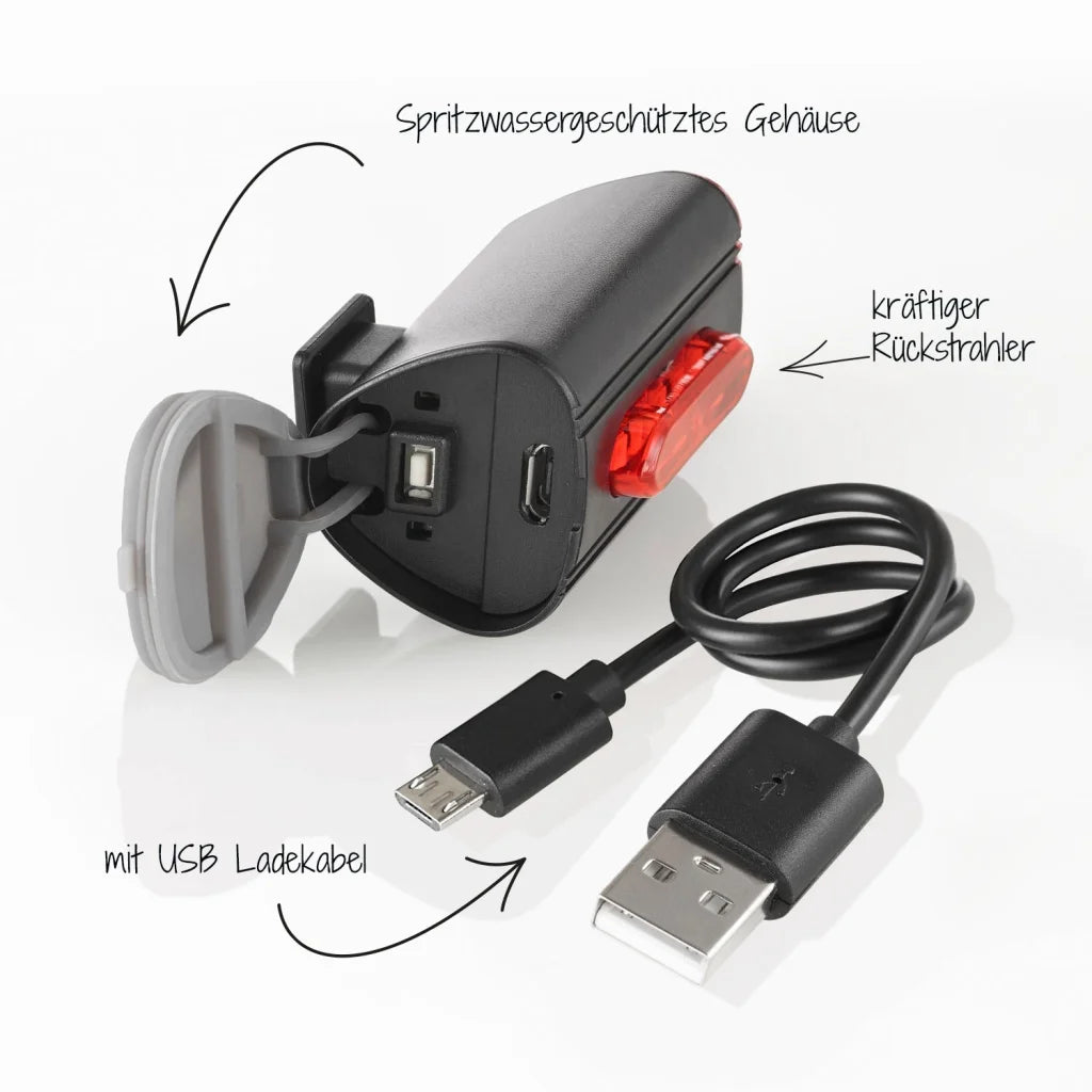Fischer LED Bike Light Set 30Lux USB with Rear Floor Light