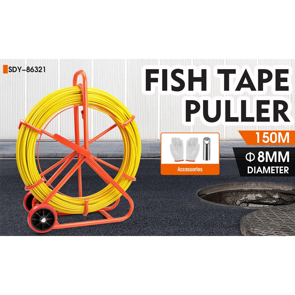 Fish Tape Puller 150M x 8MM Fiberglass Wire Cable Running