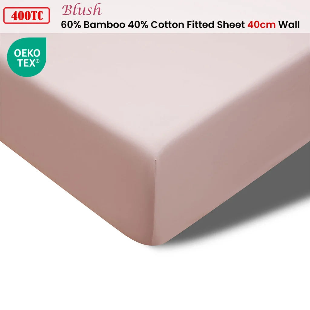 Fitted Sheet King 400TC Blush Bamboo Cotton 40cm Wall
