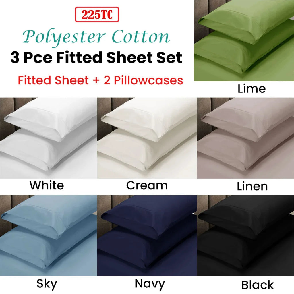 Fitted Sheet Set 225TC Cream King + 2 Pillowcases