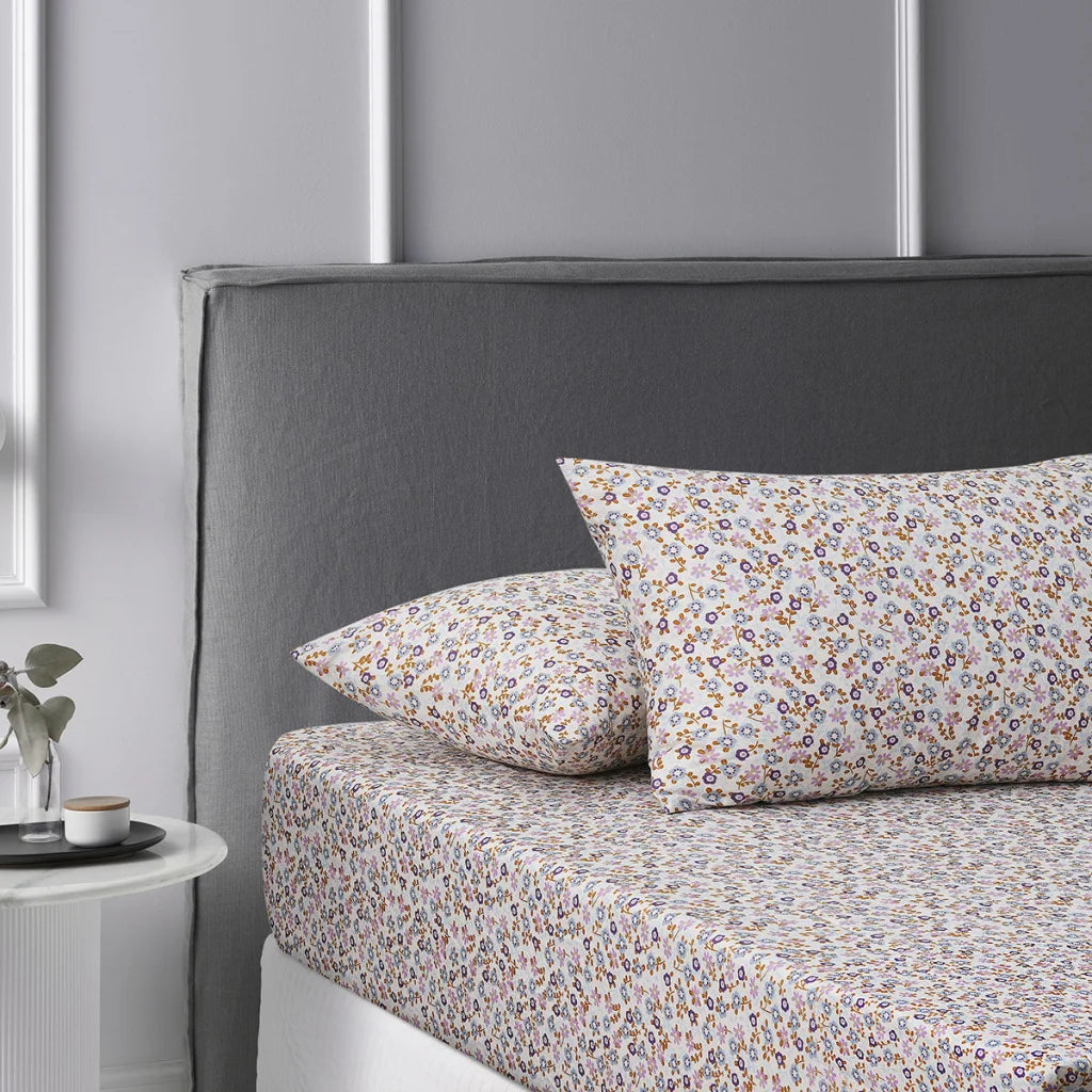 Fitted Sheet Set Double Accessorize Lisa Ochre Washed