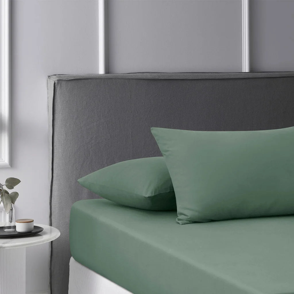 Fitted Sheet Set King Accessorize Olive Washed Cotton