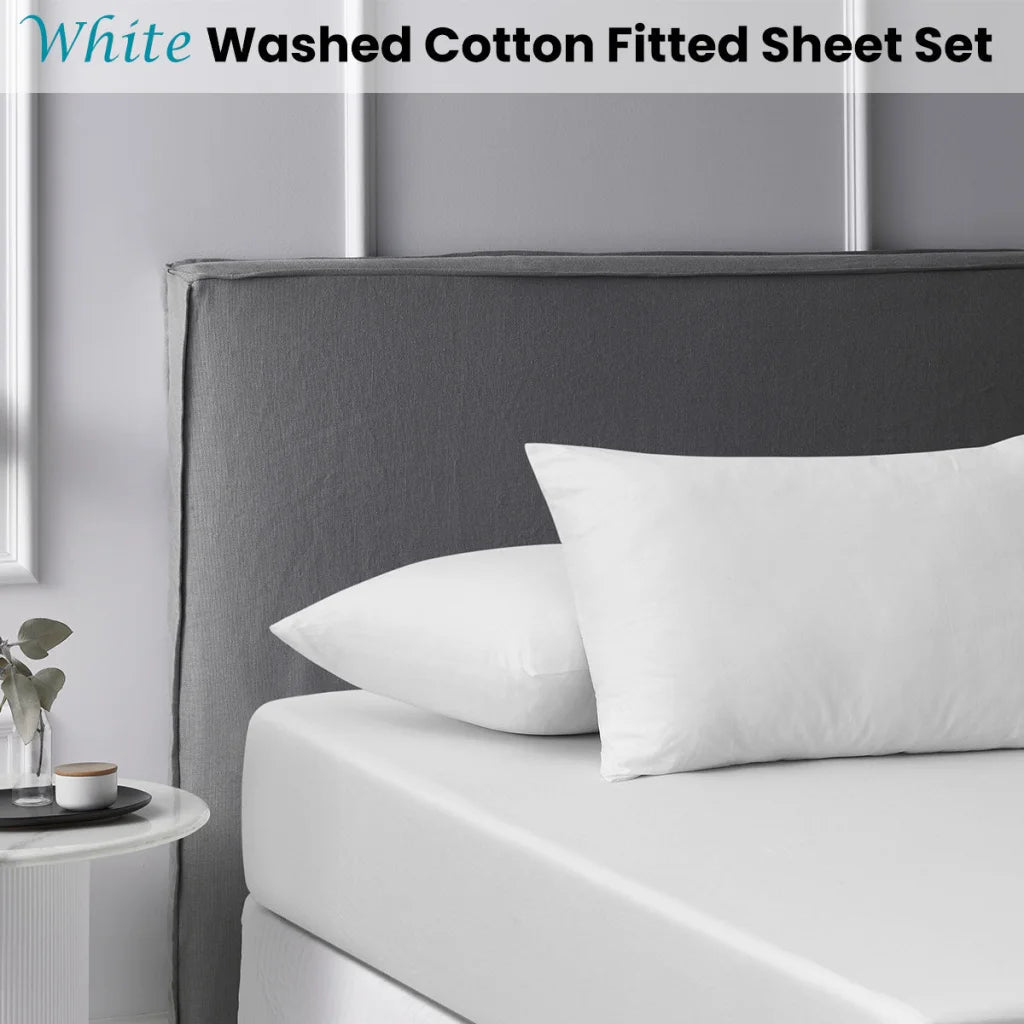Fitted Sheet Set King Accessorize White Washed Cotton