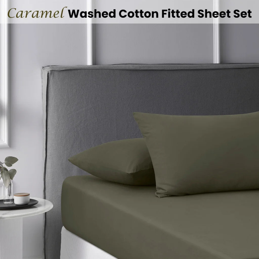 Fitted Sheet Set Single Accessorize Caramel Washed Cotton