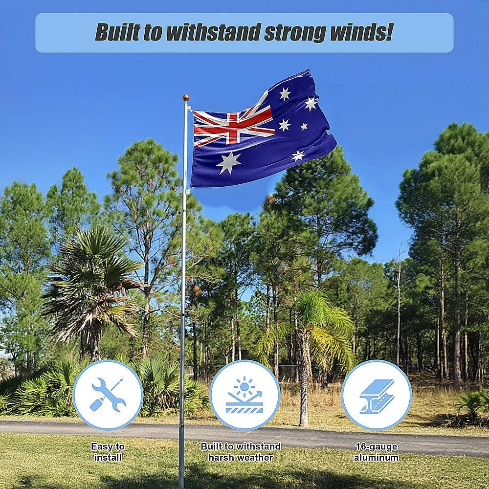 Flag Pole Kit 9.1m Telescopic Heavy Duty 16 Gauge Aluminium
