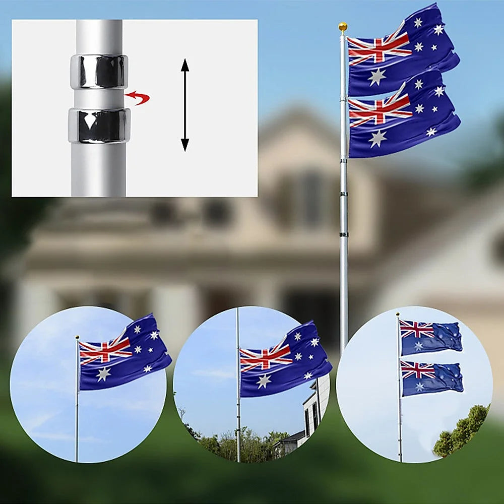 Flag Pole Kit 9.1m Telescopic Heavy Duty 16 Gauge Aluminium
