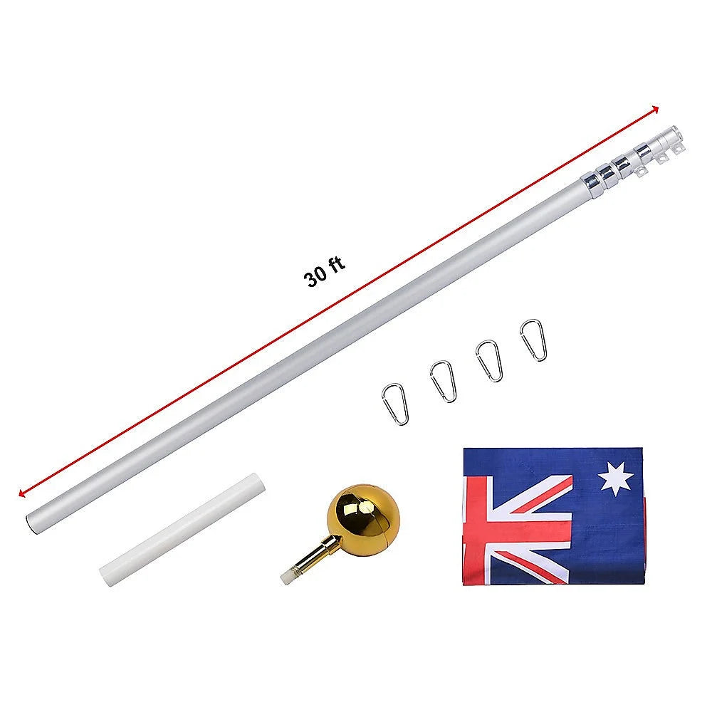 Flag Pole Kit 9.1m Telescopic Heavy Duty 16 Gauge Aluminium